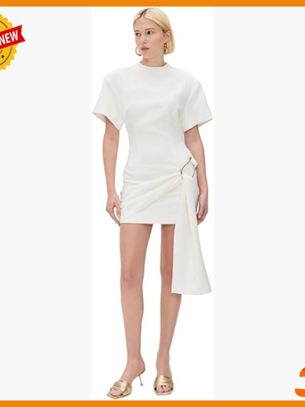 Mini Dress with Exaggerated Sleeves and Gold Accents, True to Size